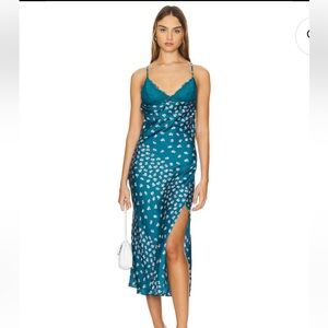 NWT Intimately Free People Floral Print CutOut Lace Trim Nightgown in Blue